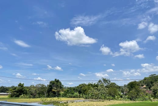 beautiful view of landscape and green view with blue sky and white cloud natural view and green fields