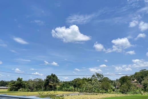 beautiful view of landscape and green view with blue sky and white cloud natural view and green fields