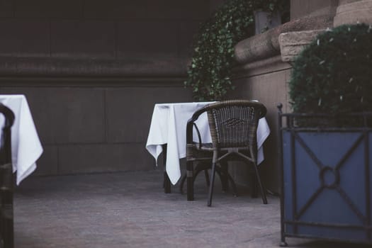 Cozy street cafe in Europe. Architecture old city