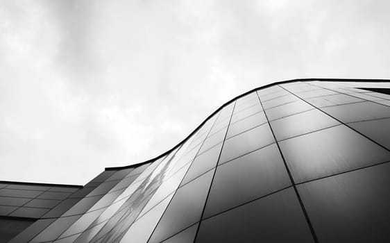 Modern office building in black and white photo