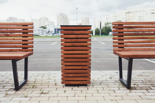 wooden bench in the city park