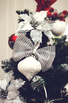 Christmas balls decorated with spruce branches