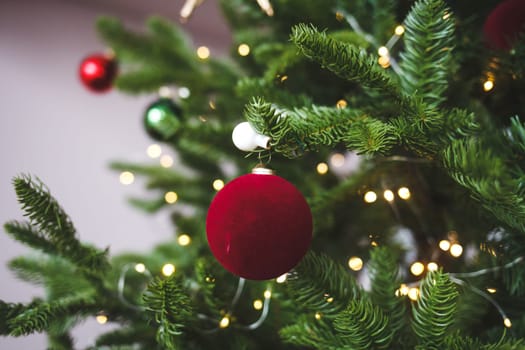 Decorated spruce with Christmas balls