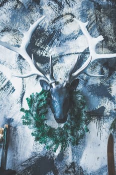 Decorative deer head on the wall colorful