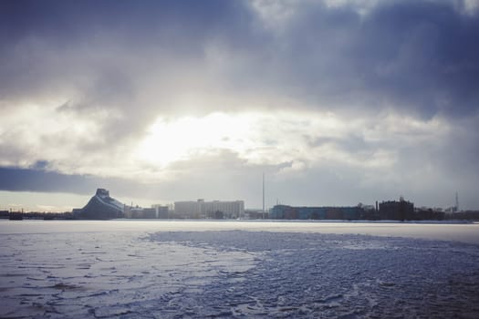 The Daugava river in the twilight, Riga, Latvia