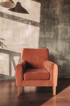 loft interior with chair and hanging lamp