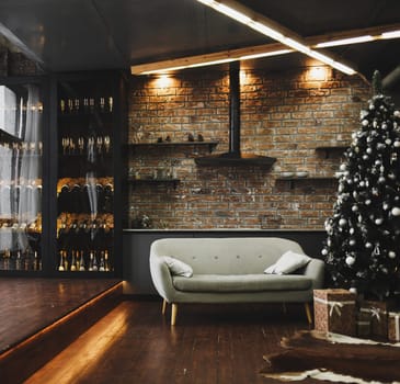  Wine cabinet in the loft interior. men's room