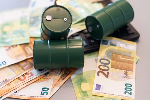 euro banknotes and oil barrel concept photo. High quality photo