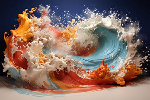 Frozen colorful waves with splashes. Abstraction.