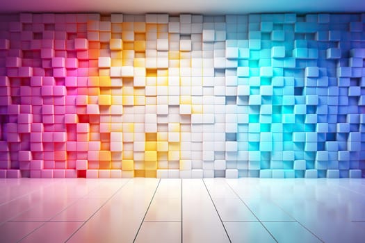 A wall with huge pixels and cubes of different colors. Abstract background.