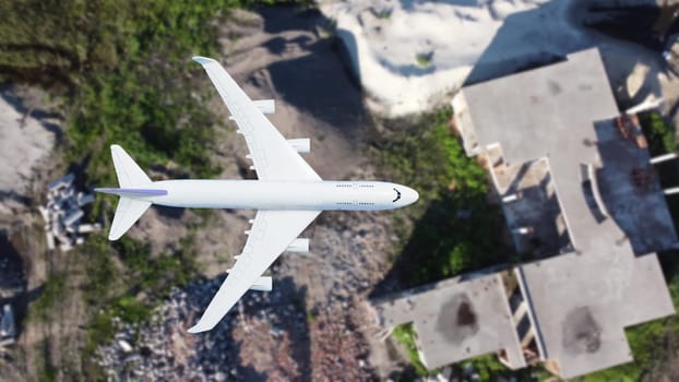 airplane flying over the city.