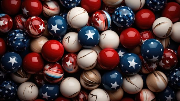 A cluster of red, white, and blue balls, creating a festive display.