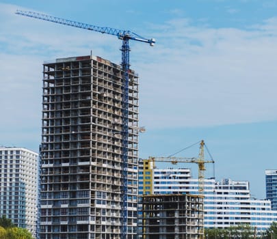 construction site with cranes in the new residential center