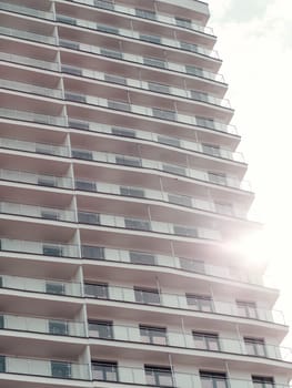 Minsk, Belarus- August 2019: fragment of a modern glass office building or apartment building 