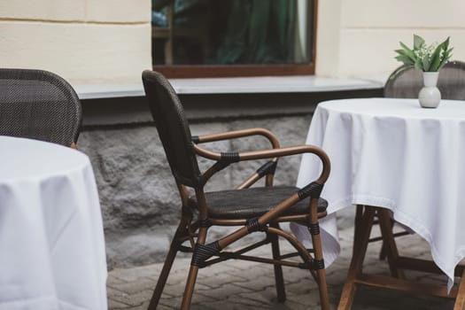 empty tables of outdoor cafe. street bistro