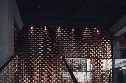 modern interiors of the restaurant. geometric wall in a cafe