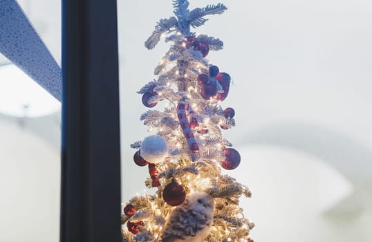 Christmas tree with light. Christmas and New Year holiday background.
