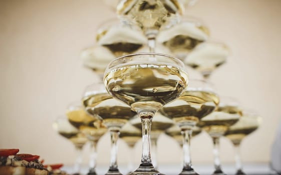 Many of wine glasses with different wine on party. Lifestyle
