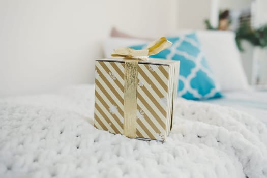 gift box for christmas or birthday on the bed