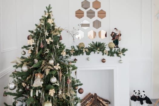 Decorated christmas room with beautiful fir tree