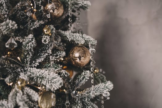 Christmas background - Decorated tree with branch of spruce 