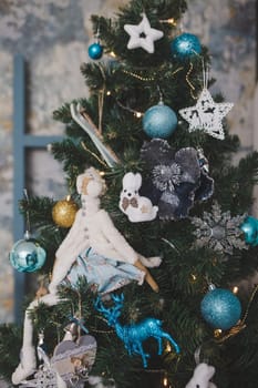 Elegant Christmas tree in the room New year