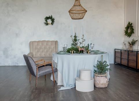 decorated living room and table for Christmas. Christmas decor