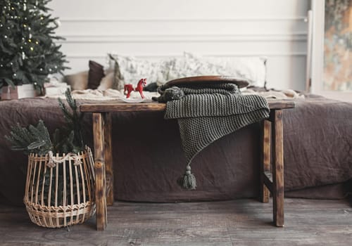 minimalistic bedroom decor. Christmas room decoration