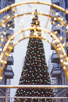 beautiful illumination in a European city. Christmas tree