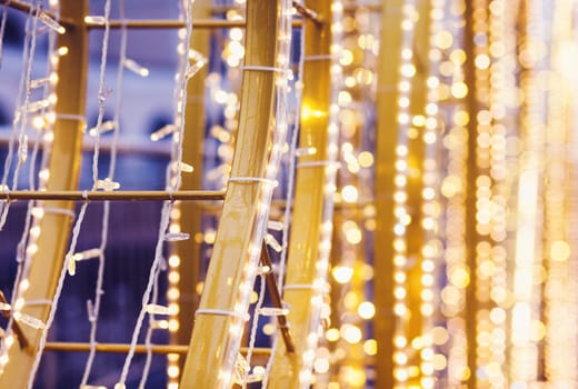 Christmas decoration background with yellow lights glowing
