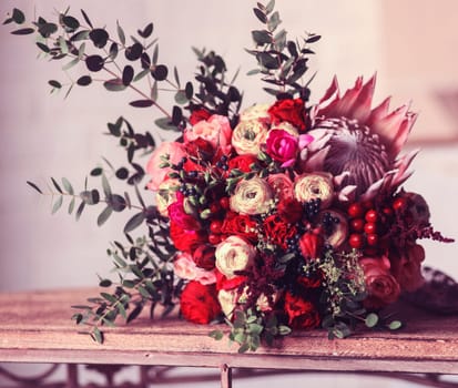 Wedding bouquet of different colorful flowers