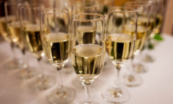 glasses of wine or champagne at a banquet. wedding event