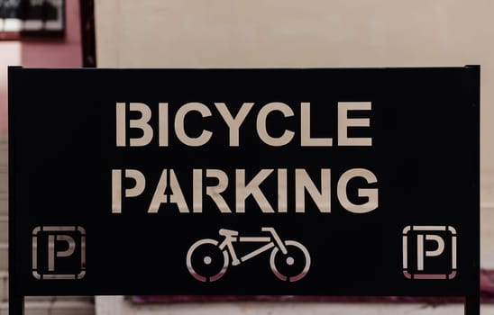  Public parking lot for bicycles. Bicycle parking sign