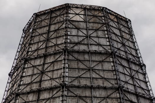 Large tower of a thermal power plant. atmospheric pollution. temperature rise