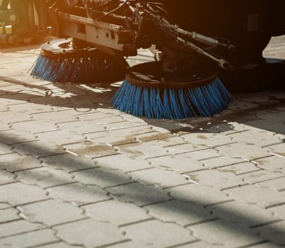 Street cleaning equipment. Municipal truck brushes of street cleaning machine