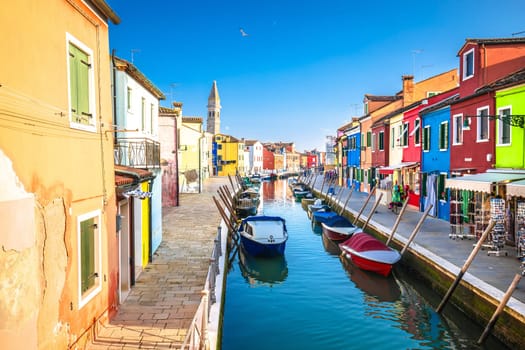 Island of Burano colorful houses and channel view, archiprelago of Venice, Italy