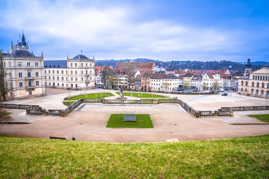 Historic Schlossplatz sqaure in Coburg architecture view, Upper Franconia region of Bavaria, Germany.