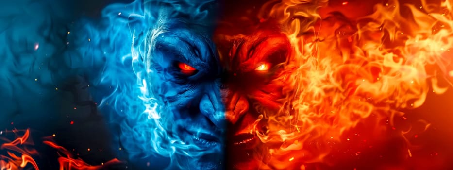Artistic representation of elemental demons, one engulfed in flames and the other in frost