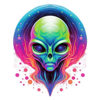 Alien. Abstract psychedelic image of alien fairy tale monster creature in pop art style. Template for t-shirt print, sticker, poster. Design element.