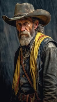 Old cowboy banner. American male. Fictional person. Generate Ai