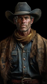 Cowboy west banner. Male american. Fictional person. Generate Ai