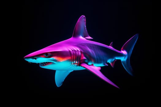 Colorful neon shark left. Water ocean. Generate Ai