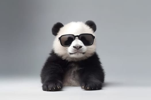 Baby panda sunglasses. Cute animal. Generate ai