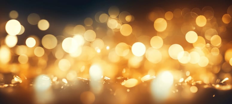 Warm golden bokeh lights create a festive, abstract background.