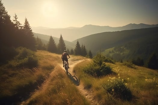 Biking woman mountain riding. Active ride. Generate Ai