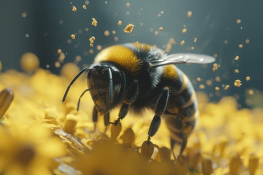 Bumble bee pollen. Garden nature. Generate Ai