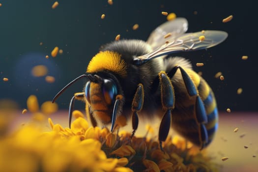 Bumble bee pollen flower. Fly insect. Generate Ai