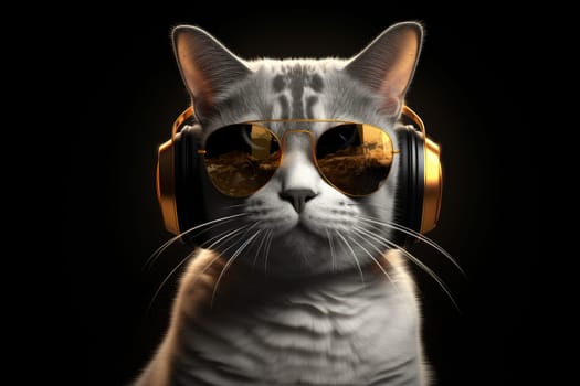 Cat dj headphones. Party cute art. Generate Ai