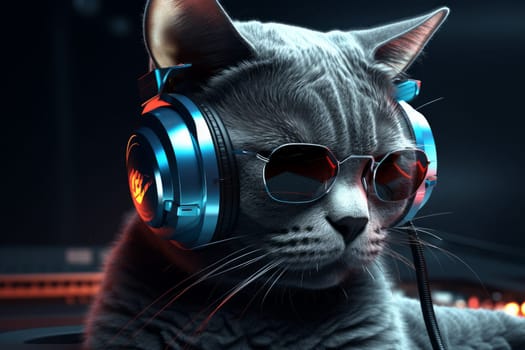 Cat dj headphones abstract. Disco fun. Generate Ai