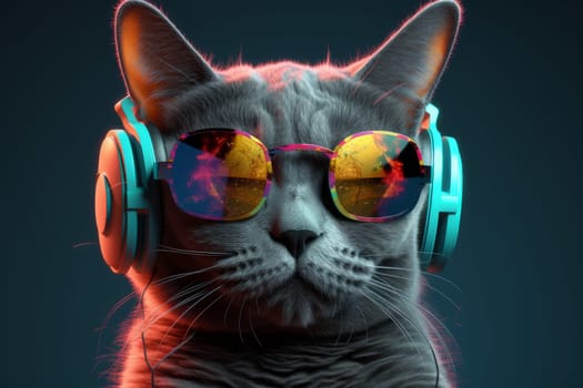 Cat dj headphones disco. Dance domestic. Generate Ai